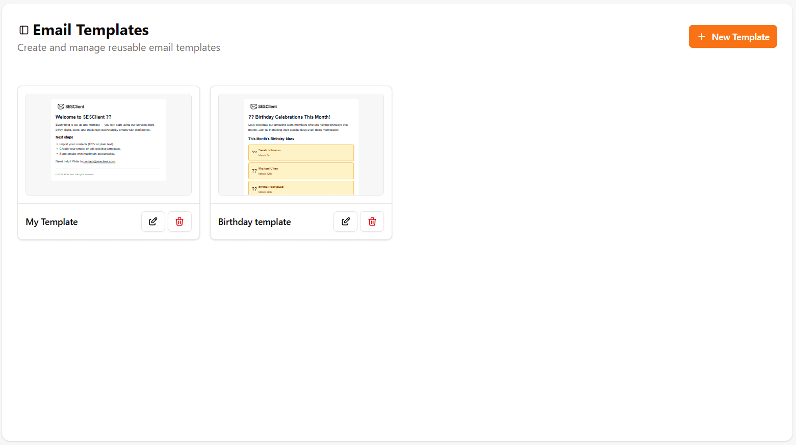 Screenshot of templates feature